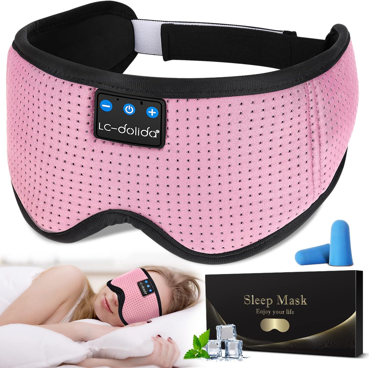 Sleep Headphones LCdolida Bluetooth Sleep Mask Headphones for Sleeping Ice Silk Sleep Mask for