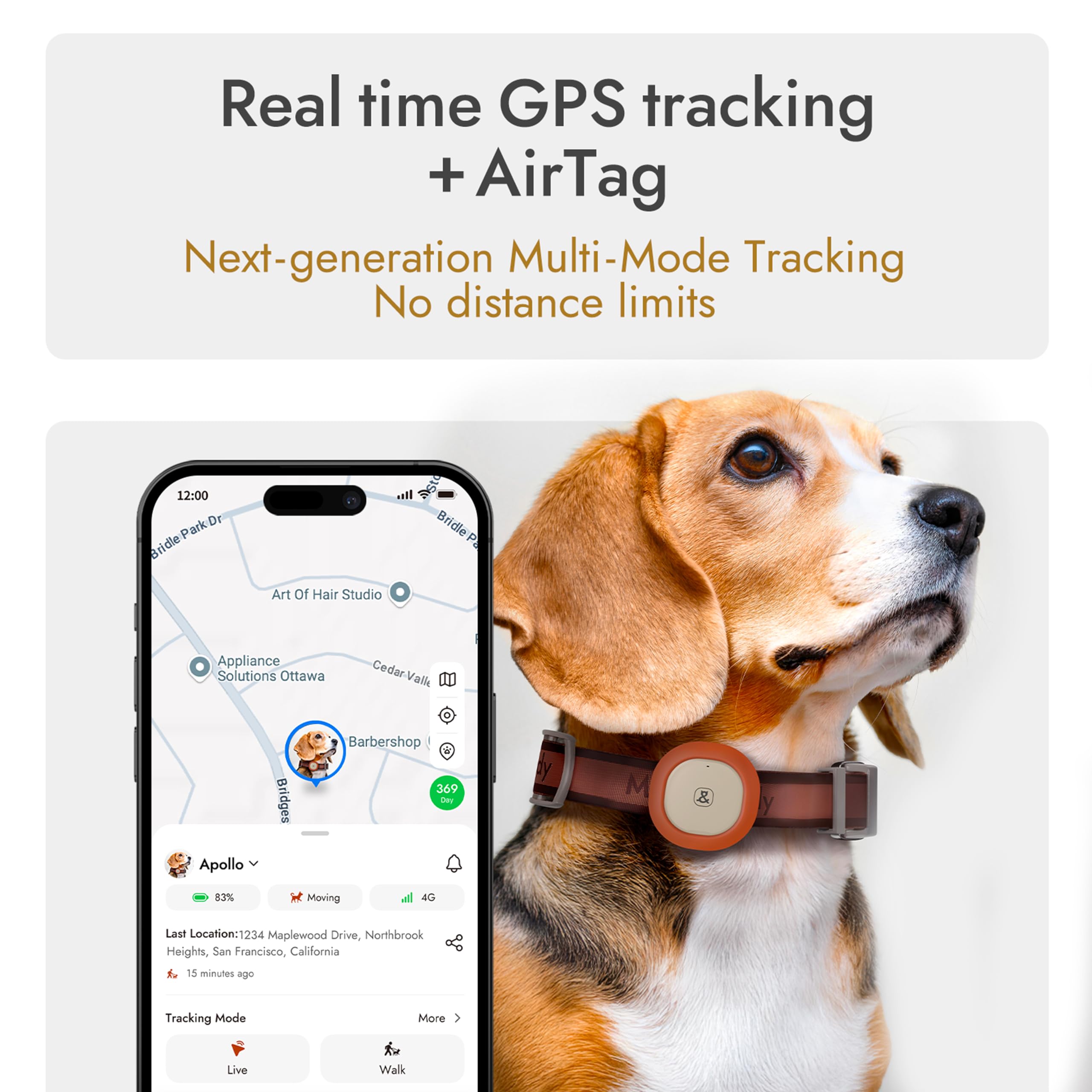 GPS + Bluetooth Pet Tracker for Cats & Dogs – Real‑Time Tracking, Virtual Fence, IP67 Waterproof, Up to 60‑Day Battery, Health Monitoring, iOS/Android – Subscription Required (Gold) - image 3