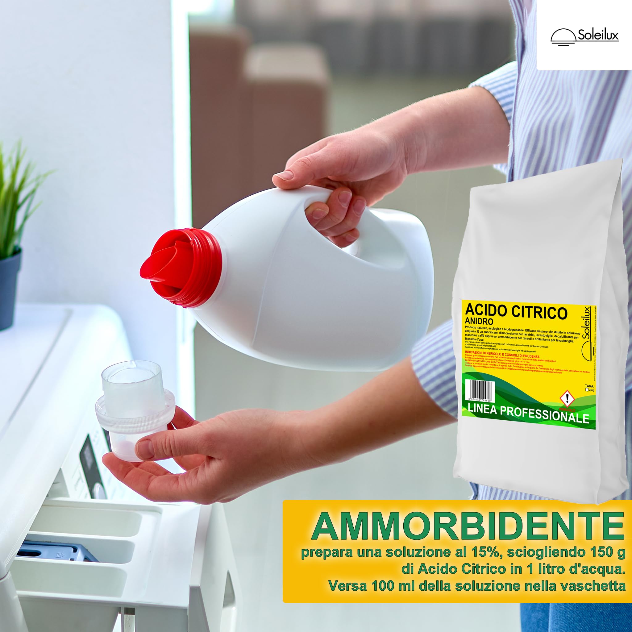 25kg Acido Citrico Anidro in Polvere Puro al 100% Naturale ed Ecologico Multiuso per Pulizia e Igiene Ammorbidente, Anticalcare, Brillantante, Disincrostante, Decalcificante - MULTIUSO