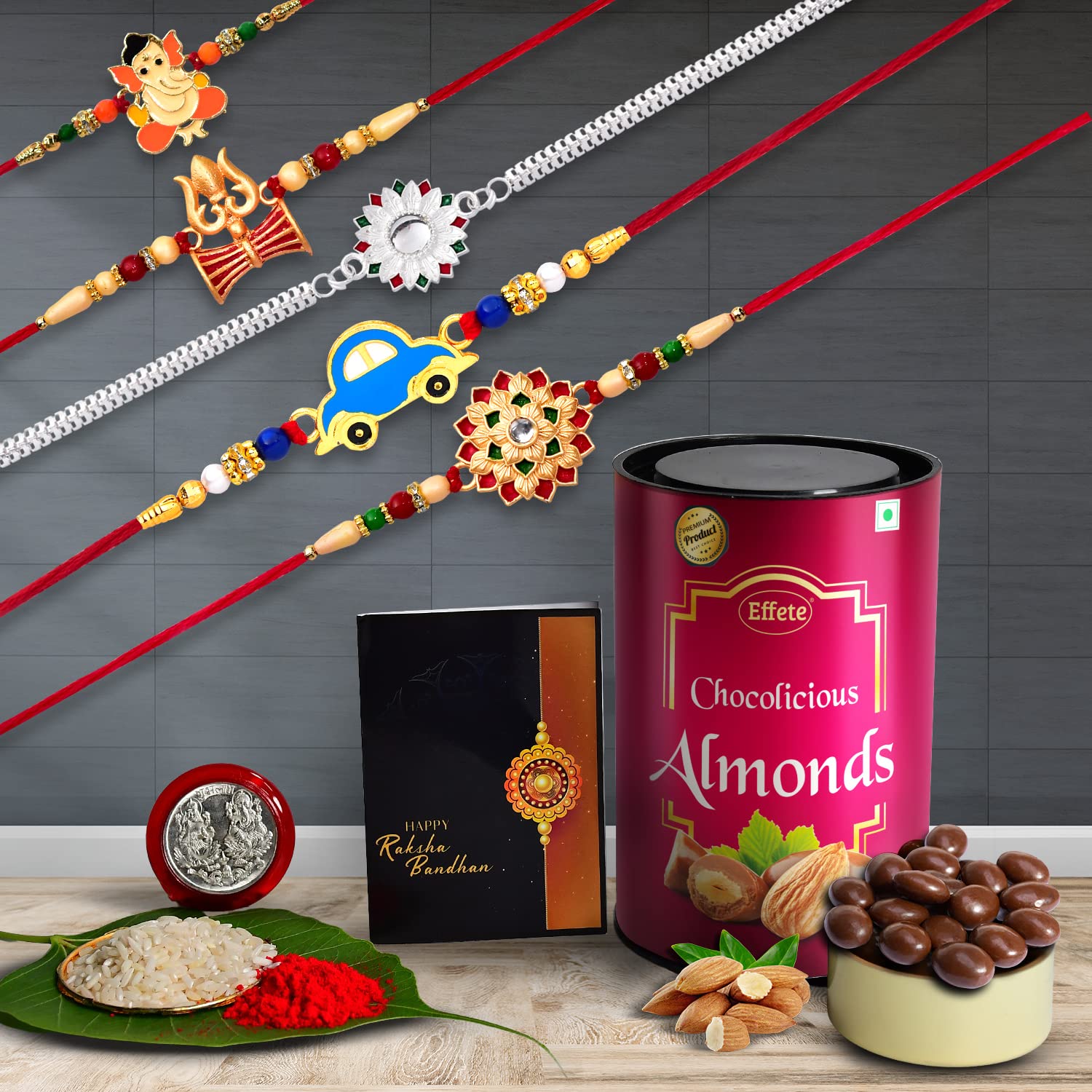 DeoDap (K5_NC15_CA) Multicolor Rakhi Combo with Effete Chocolate
