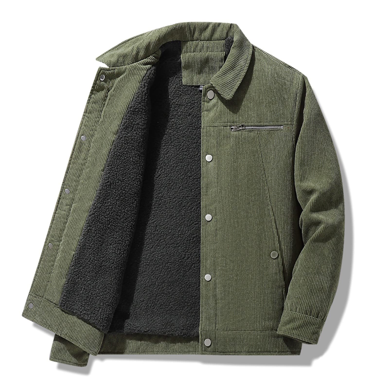 FGUUTYM Giacca trapuntata da uomo maschile vintage slim fit in velluto a coste casual colletto alto button down pile foderato giacca camionista giacche uomo rosso vino