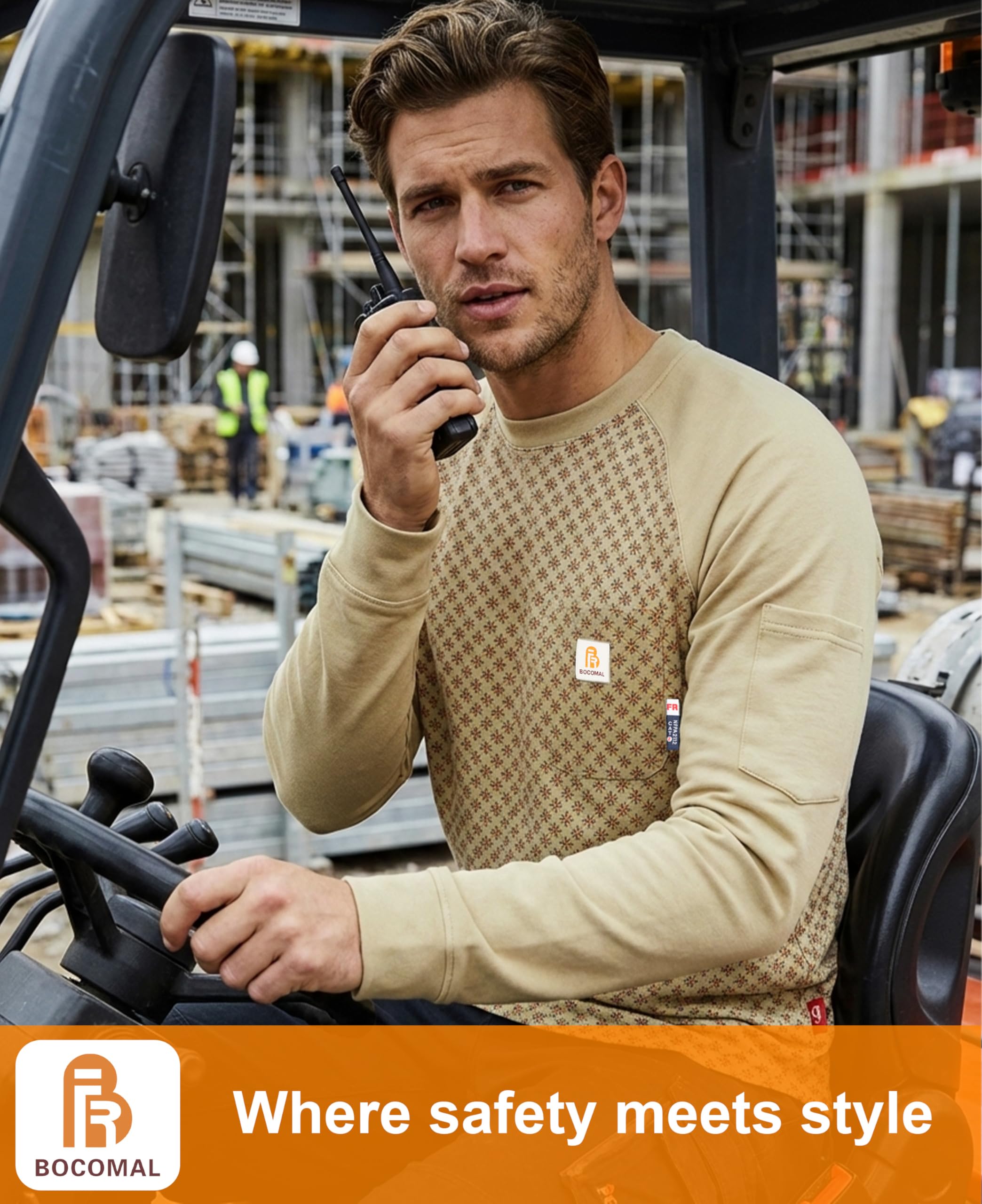 BOCOMAL FR NFPA2112/CAT2 Henley-Herrenshirt, feuerhemmend, langärmelig, 200 g