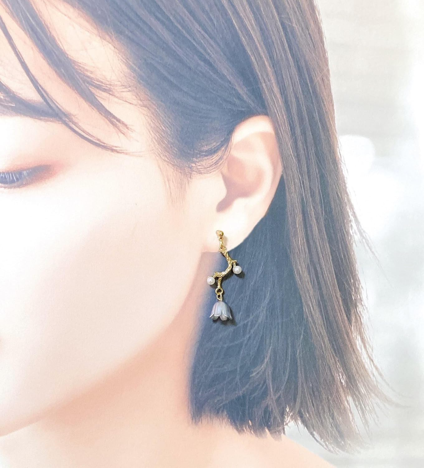 Amazon | berrybell 鈴蘭 すずらん 一輪 花 樹脂イヤリング 痛くない 