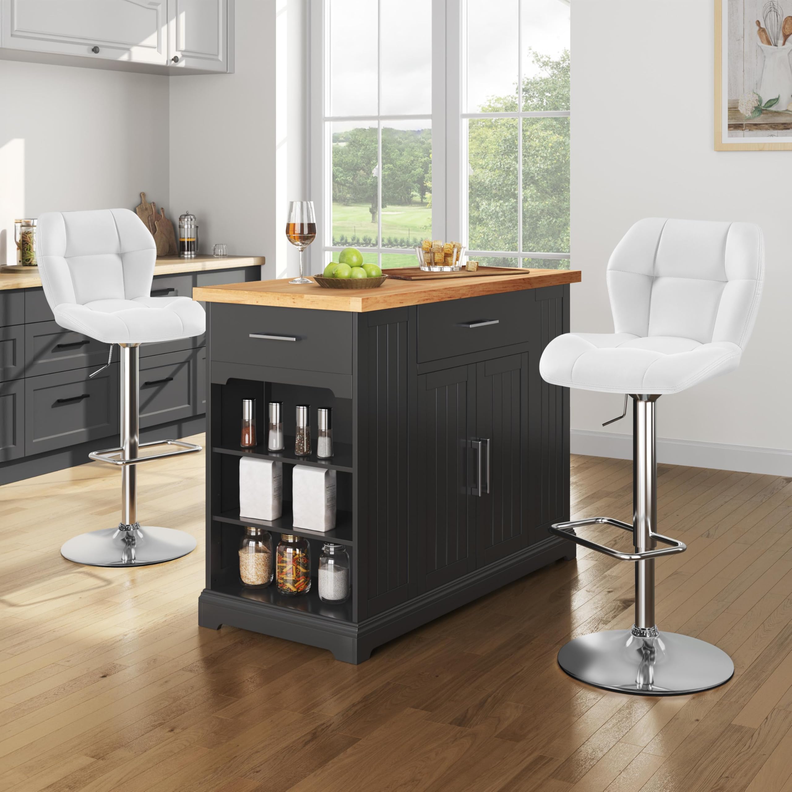 Yaheetech Sgabello Bar Alto Cucina Moderno Design in Similpelle con Schienale Girevole 360° Altezza Regolabile da Penisola Bianco