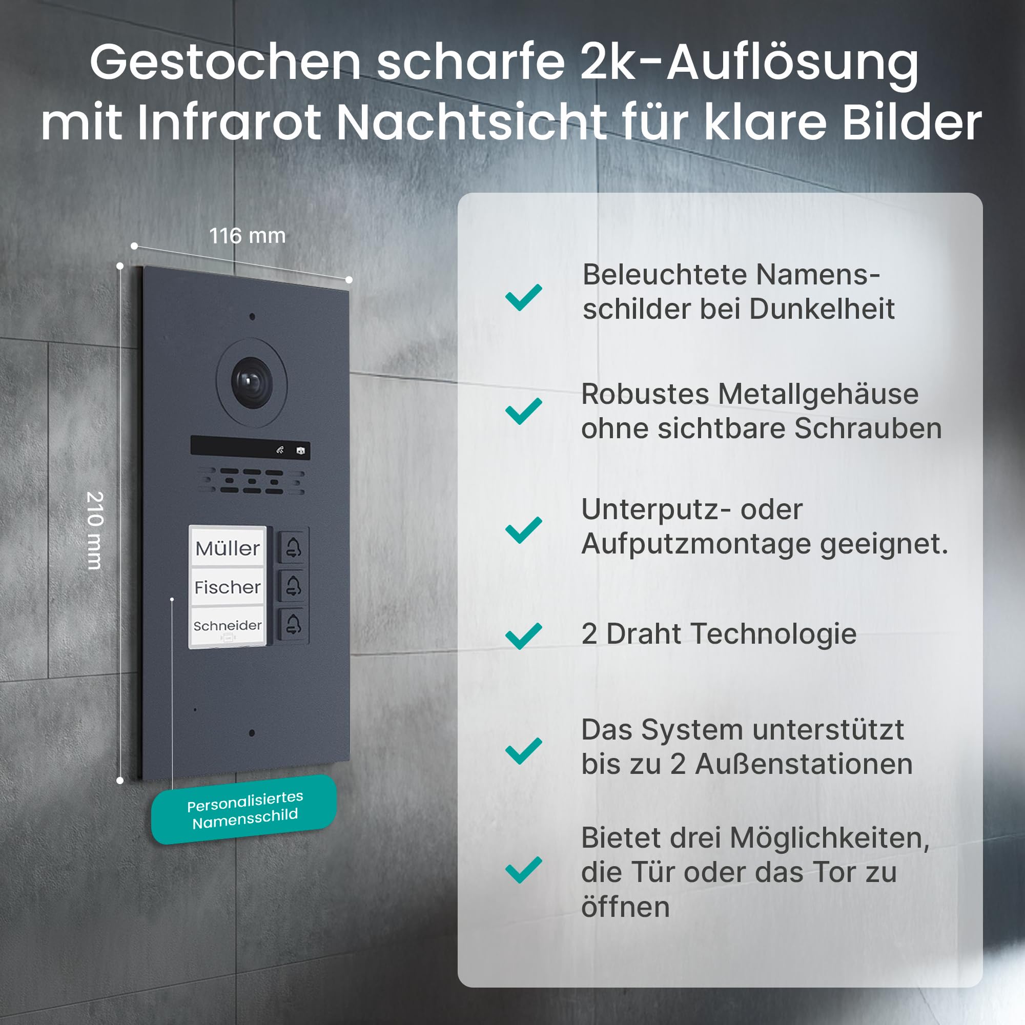 MATHFEL 2-Draht-Bus Video-Türsprechanlage – 3-Familienhaus, 170° Weitwinkelkamera, 3X 7-Zoll Touchscreen-Monitor, RFID, Anthrazit Außenstation, WLAN-App und IP65 wetterfest