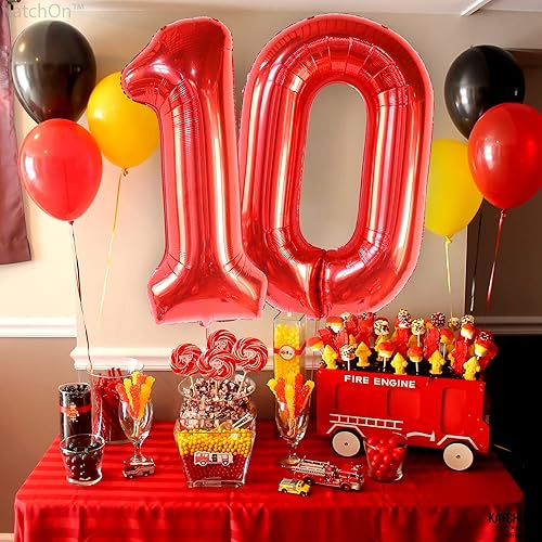 Miniatura 9 de KatchOn, Globo rojo gigante del número 10, 40 pulgadas, decoraciones de cumpleaños de 10 años, globos para decoraciones de cumpleaños de 10 años,