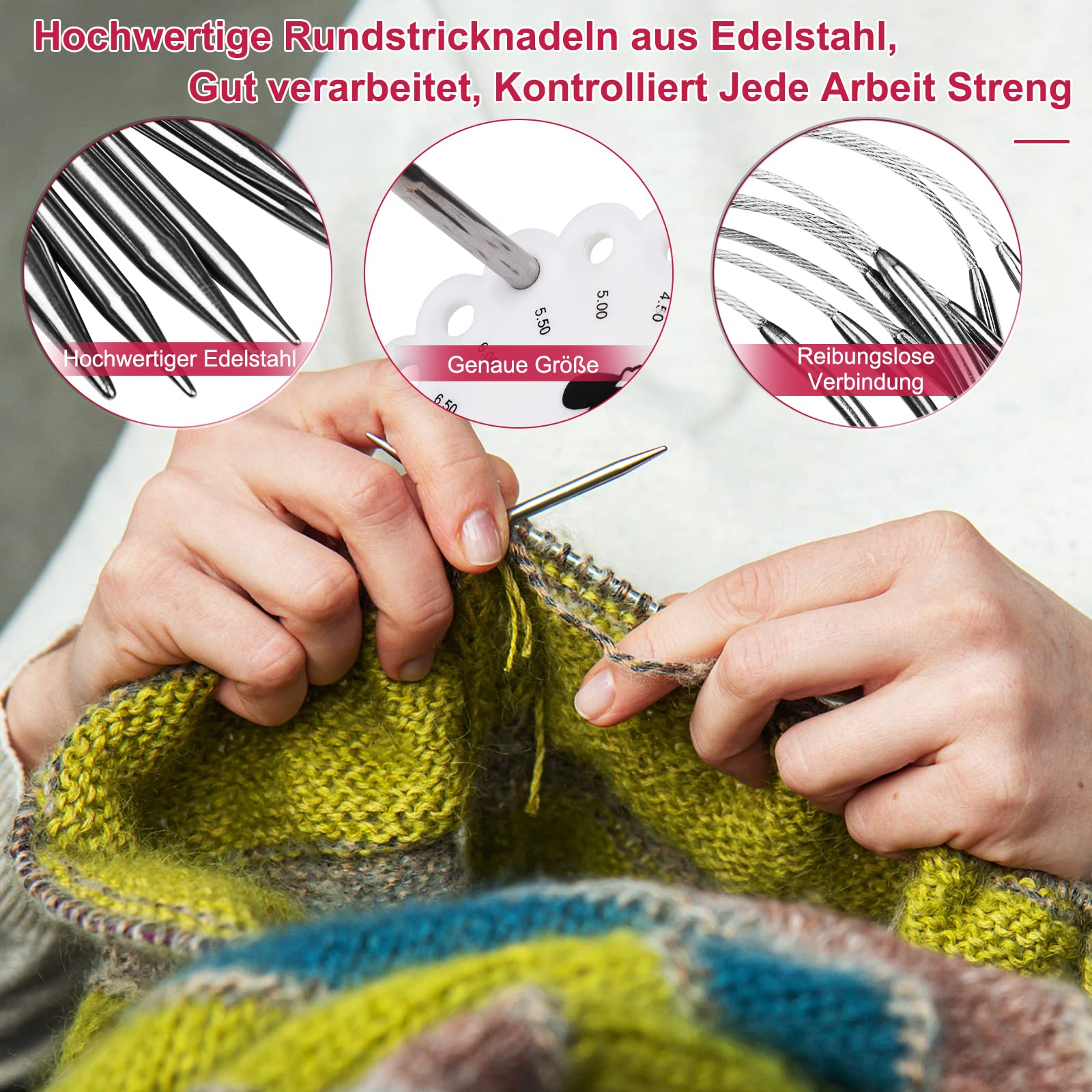 Coopay Rondbreinaalden set 120 cm, 9 stuks roestvrijstalen breinaalden