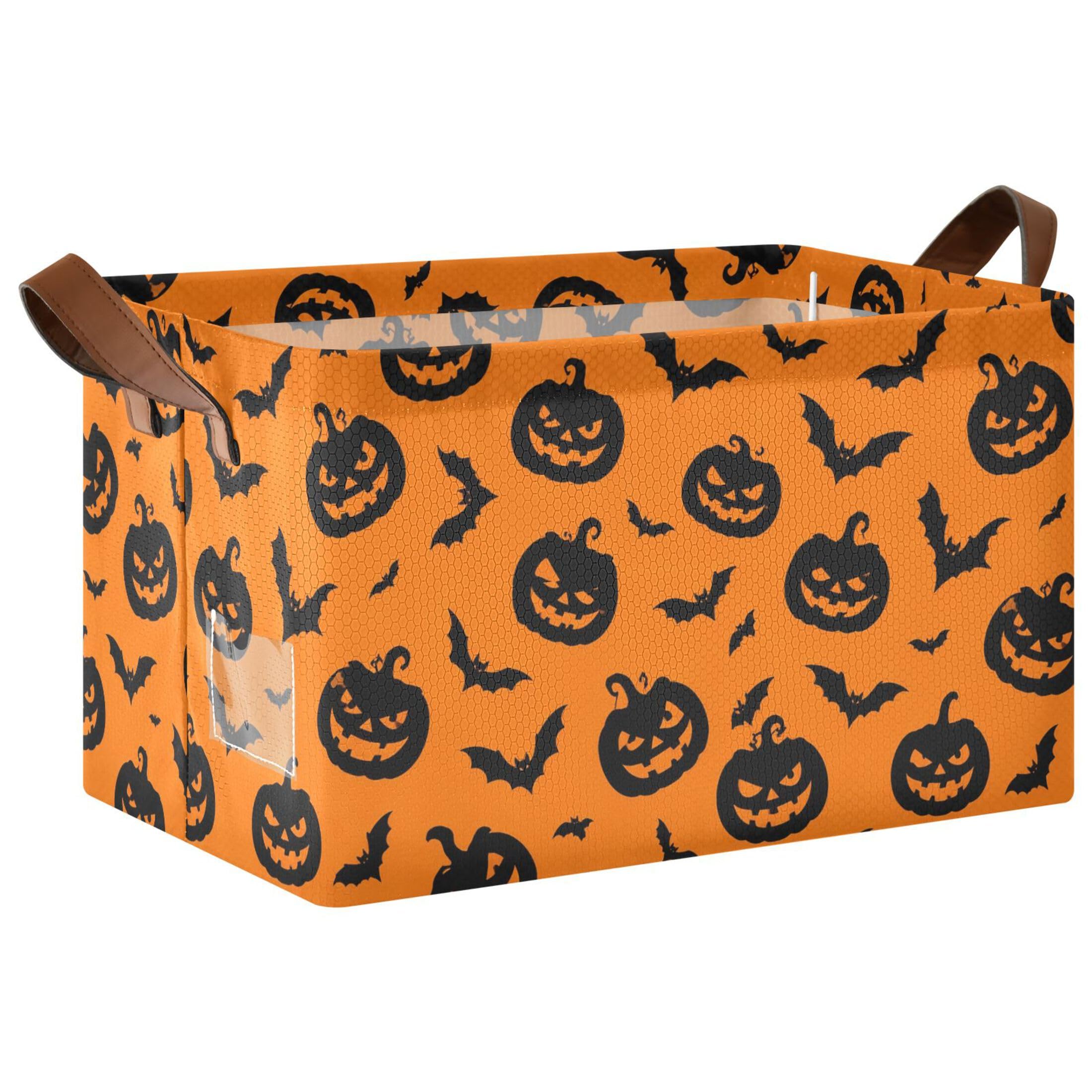 Kutsu Pumpkins Foldable Storage Basket Collapsible Bin With Handles For Shelves