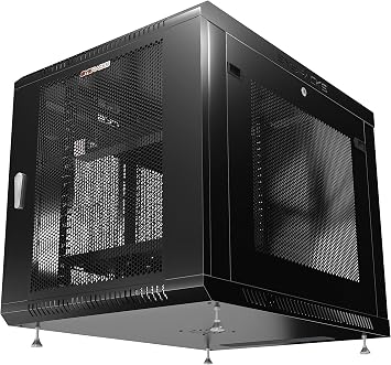 خزانة شبكة Sysracks 12U MESH مثبتة على الحائط مقاس 35 بوصة، رف خادم مع مروحة، ألواح جانبية قابلة للإزالة، باب زجاجي قابل للقفل، خزانة كمبيوتر مقاس 19 بوصة، علبة رف شبكة 12.900