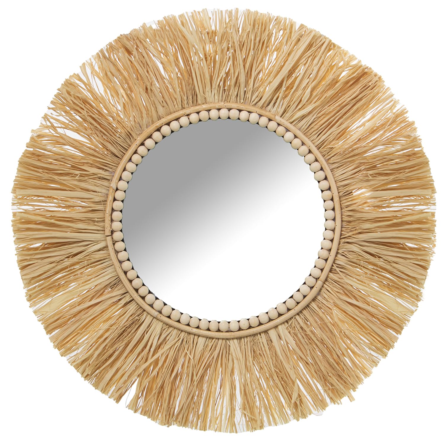 DRW Espejo de Pared Redondo de Ratan en Natural 62x62x2 cm