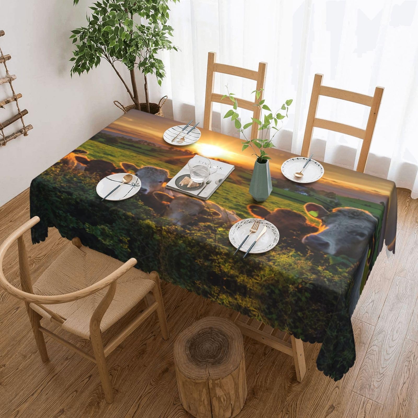 Nappe rectangulaire avec motif vaches lavable pour protéger la table