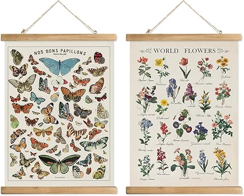 Miniatura 90 de XIAOAIKA Póster de botánica vintage con marco de madera, tabla de plantas venenosas antiguas, arte educativo botánico con especies peligrosas, 1