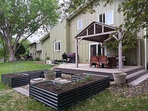 Miniatura 3 de OLLE Juego de camas de jardín elevadas galvanizadas en forma de U 4 en 1 de 17 pulgadas de alto, 4 en 1, para jardinería, jardinería, maceta elevada