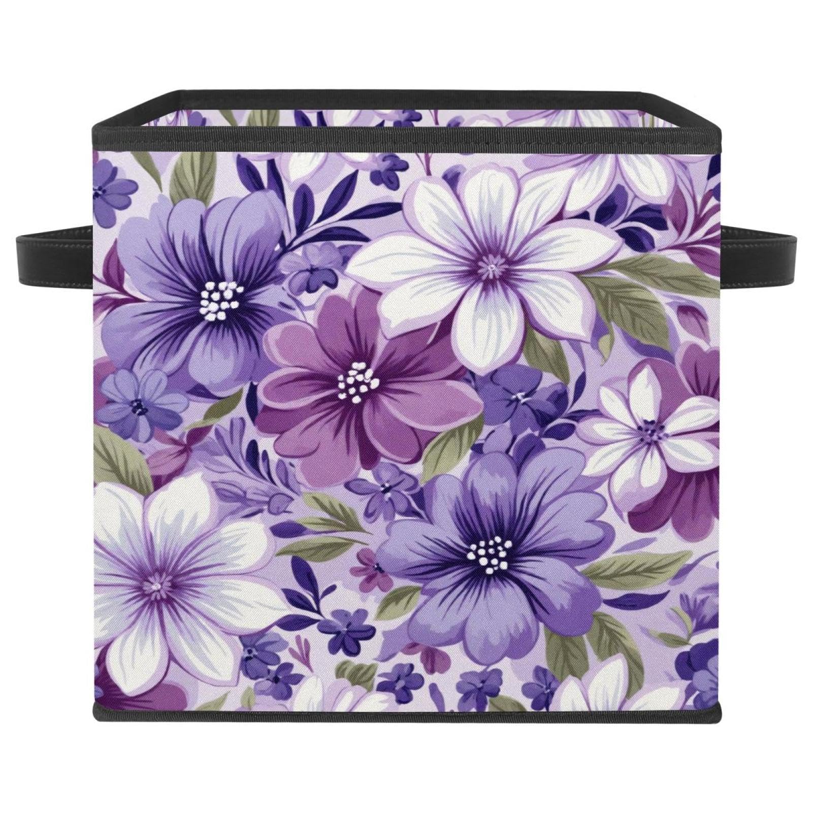 Grand cube de rangement pliable et chic avec son motif floral violet pour vos placards