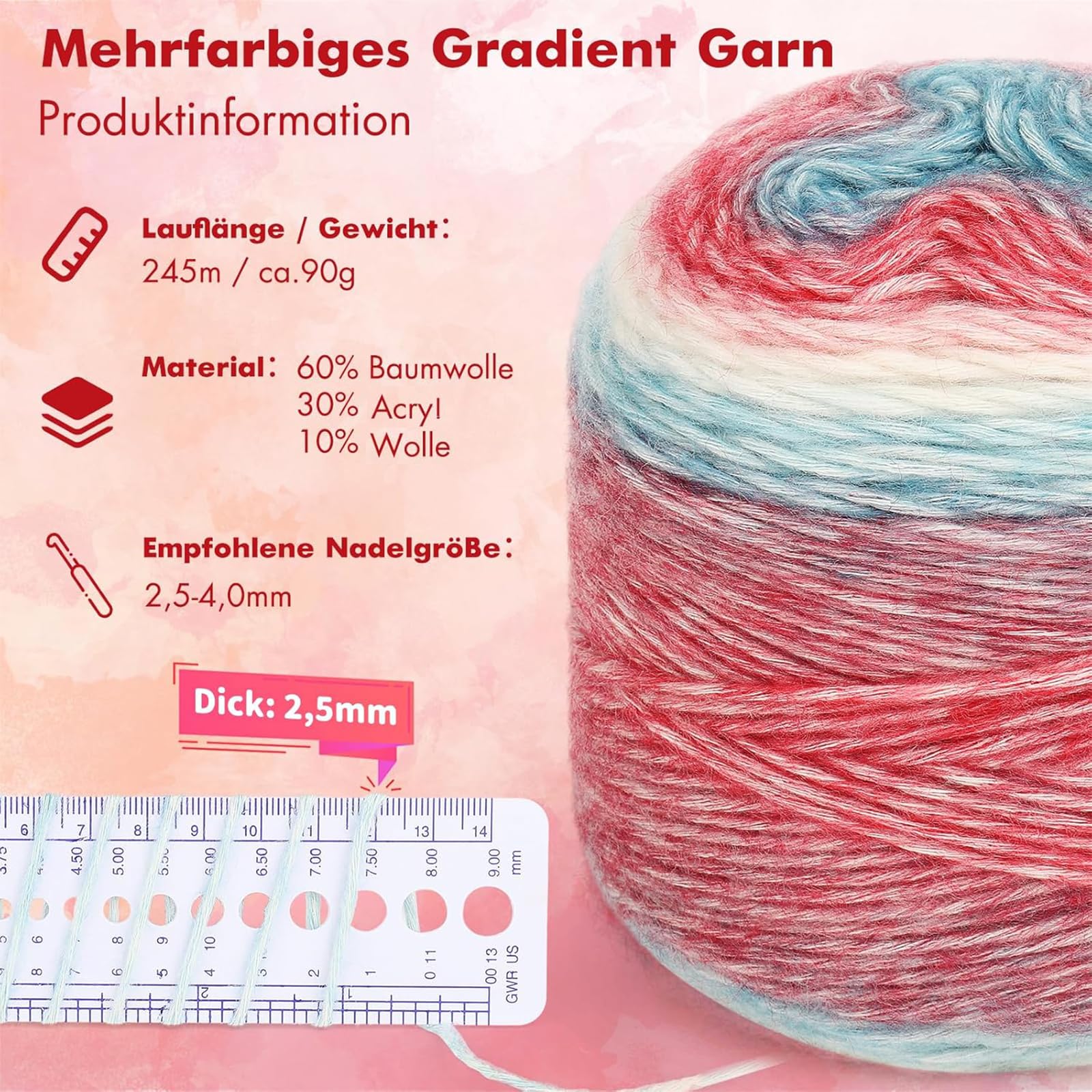 Coopay Lot De 5 Pelotes Laine Dégradée 50g - Fil Crochet 5 Brins Épais Doux Multicolore - Idéal Débutants Pour Écharpes, Pulls, Amigurumi