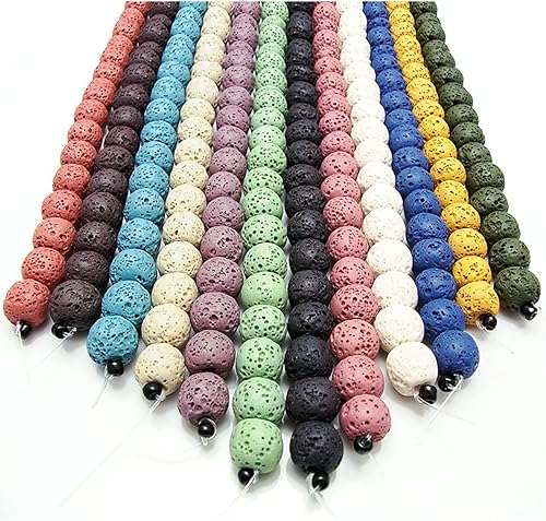 Miniatura 2 de Cuentas sueltas de piedra de lava lisas, cuentas redondas de roca de lava de colores, piedras preciosas volcánicas para hacer joyas hechas a mano y