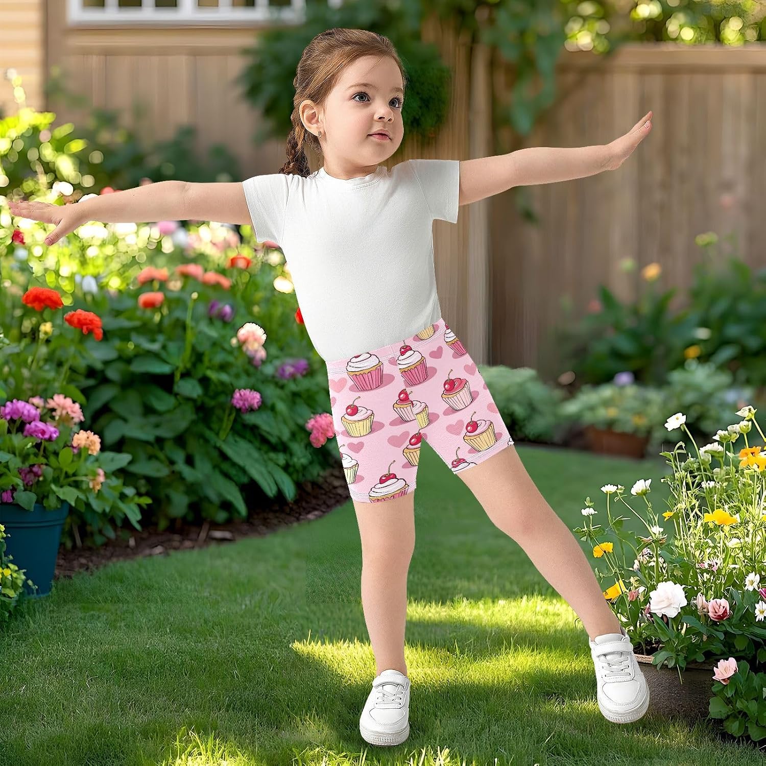 Cupcakes Cherries Girls Bike Shorts Toddler Soft Cotton Active Under Dress Shorts