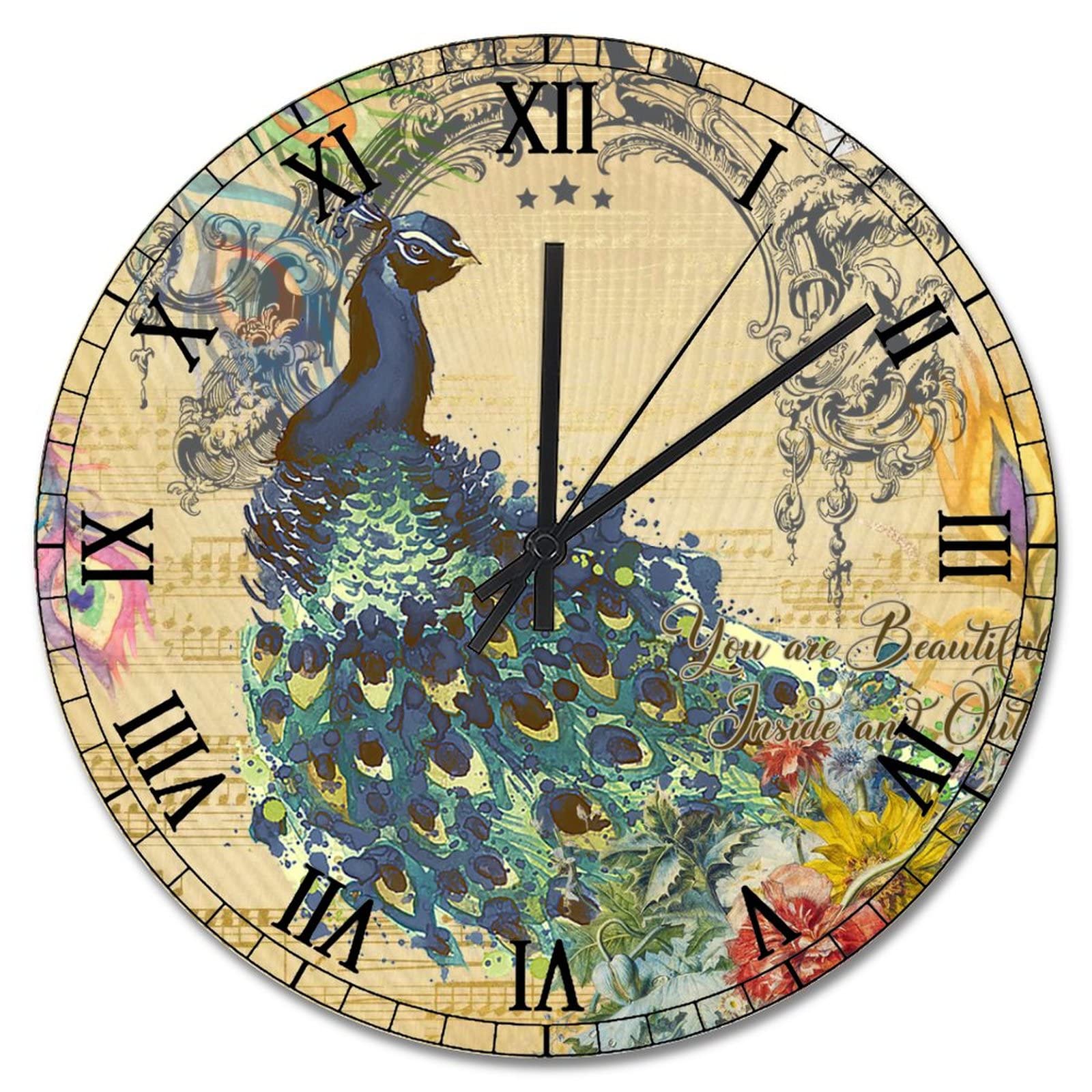 Horloge murale rétro en bois de 38 cm silencieuse à piles pour salon