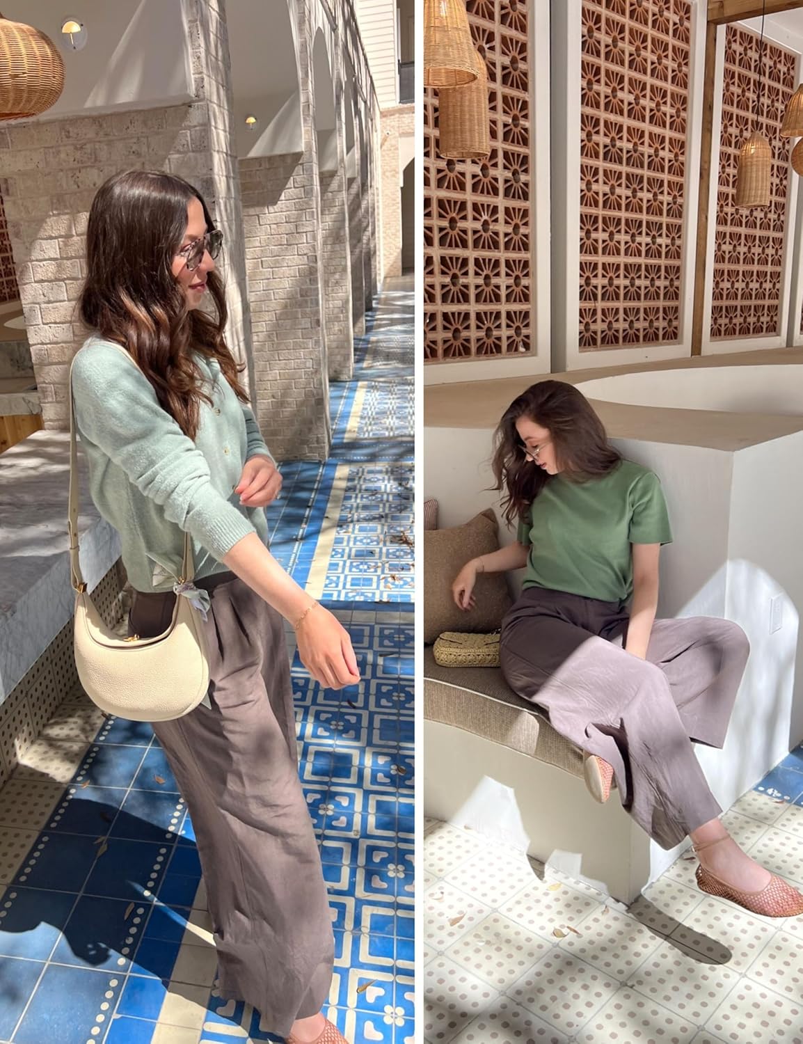 Hooever Womens Cotton Linen Pants Casual Button Up High Waisted Wide Leg Trousers - Image 6