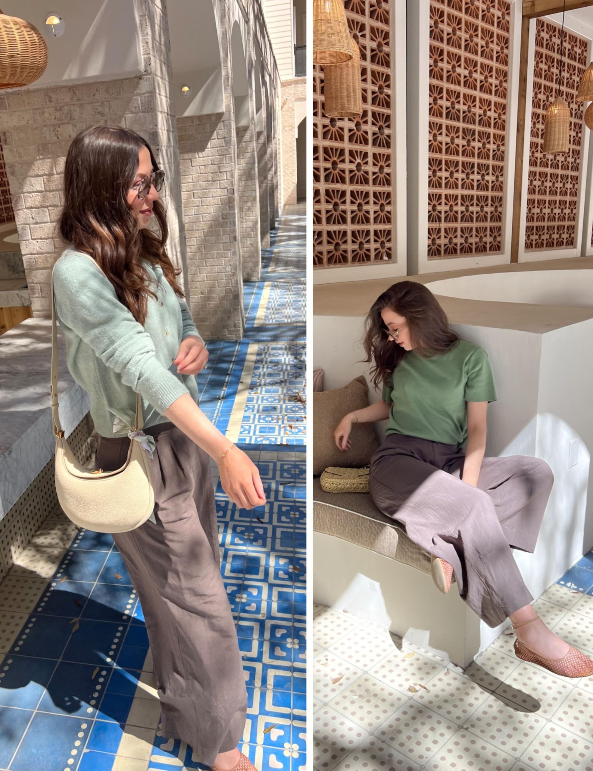 Hooever Womens Cotton Linen Pants Casual Button Up High Waisted Wide Leg Trousers