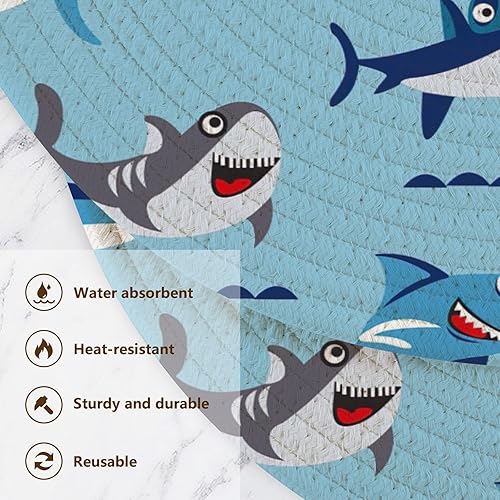 Miniatura 3 de Juego de salvamanteles con patrón azul de agua de tiburón, 3 piezas, soporte para platos calientes, camino de mesa para olla caliente, decoración