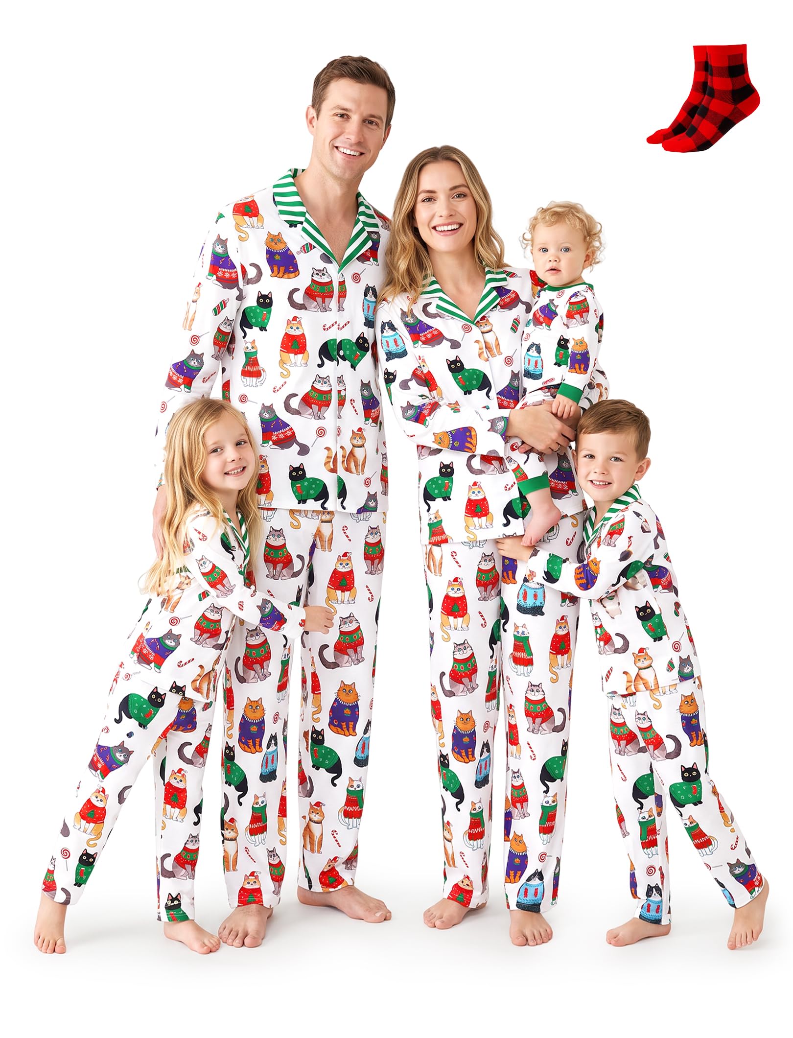 PATPAT Button Down Christmas Pajamas, Button Up Pjs for Family Christmas Party Long Sleeve Lounge Sets