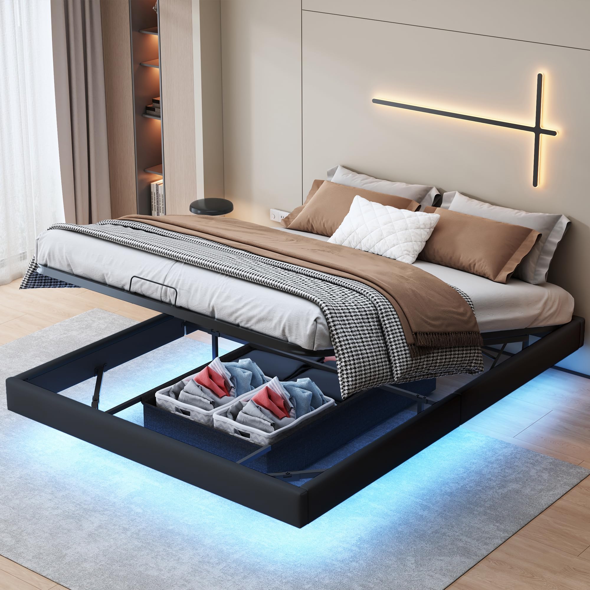 Rtopsu Letto Matrimoniale Letto Imbottito 160x200 cm con USB Typ C e
