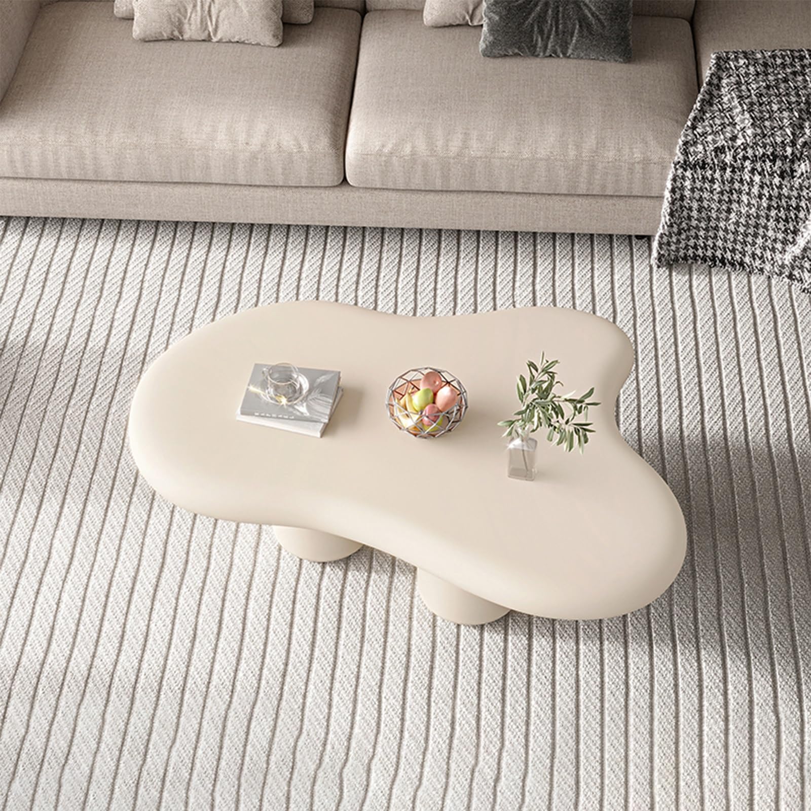 Table basse blanc crème à 3 pieds, meuble de canapé moderne pour intérieur