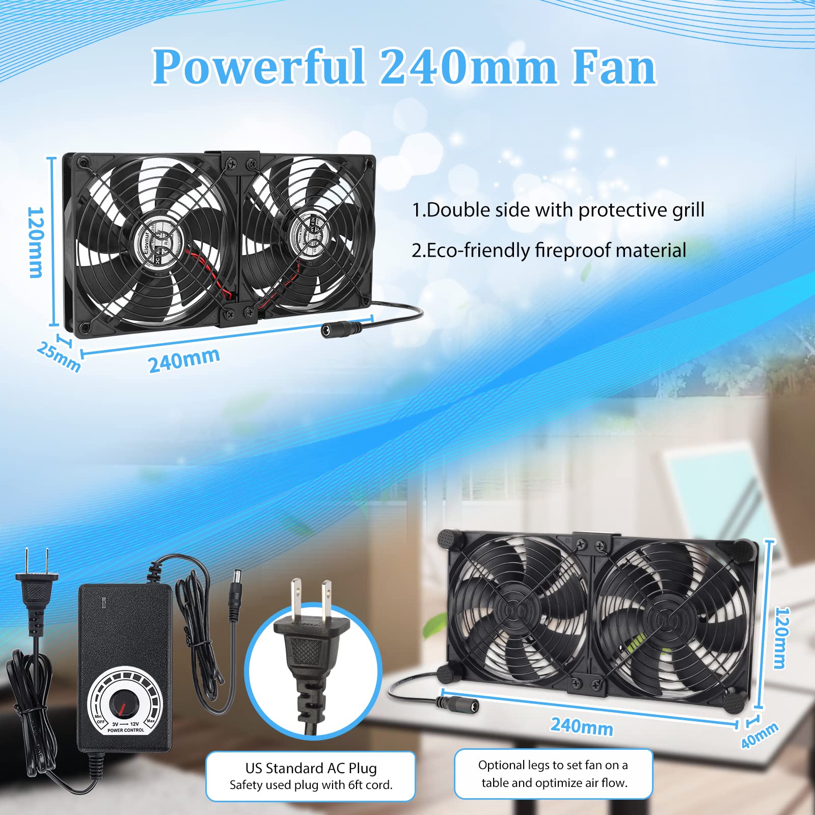 Big Airflow 2 ventiladores de velocidad variable de 120 mm 240 mm CA 110 V 120 V 220 V 240 V para máquina minera, chasis, servidor, estación de trabajo de refrigeración