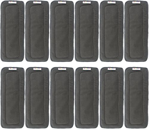 Revestimientos Alvababy reutilizables de 5 capas de carbón de bambú para pañales de tela 12 unidades 12ZTN Revestimientos Alvababy reutilizables de 5 capas de carbón de bambú para pañales de tela 12 unidades 12ZTN