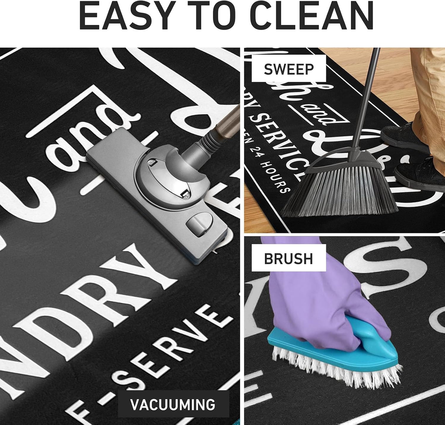 KOZYFLY Laundry Room Rug Runner 24"x72" Non Slip Kitchen Rugs Washable Laundry Room Mat Waterproof Mudroom Floor Carpet Runner Farmhouse Decor, 2x6ft, Solid Black, Wash and Dry