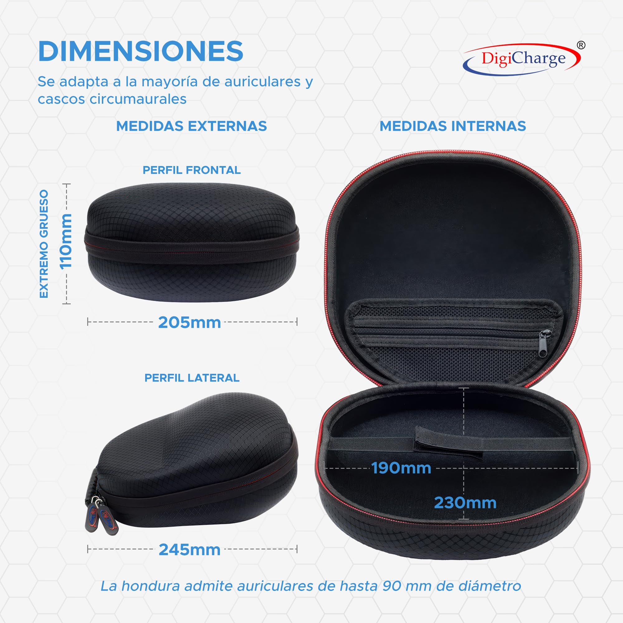 Digicharge Funda Rígida para Auriculares Sony, JBL, Beats, Bose Kvidio Over-Ear Headphone y para SteelSeries Arctis Prime, Mpow, Beexcellent, Logitech Auriculares para Juegos Gaming Headset 19x23cm