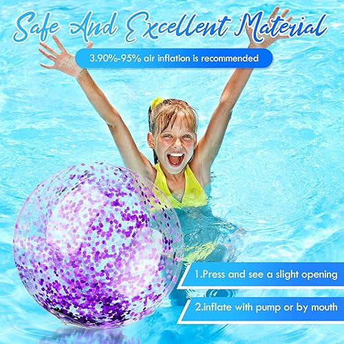 Miniatura 4 de 20 bolas de playa inflables con purpurina de 24 pulgadas y 16 pulgadas, bola de playa transparente para piscina, juguetes de agua grandes para niños