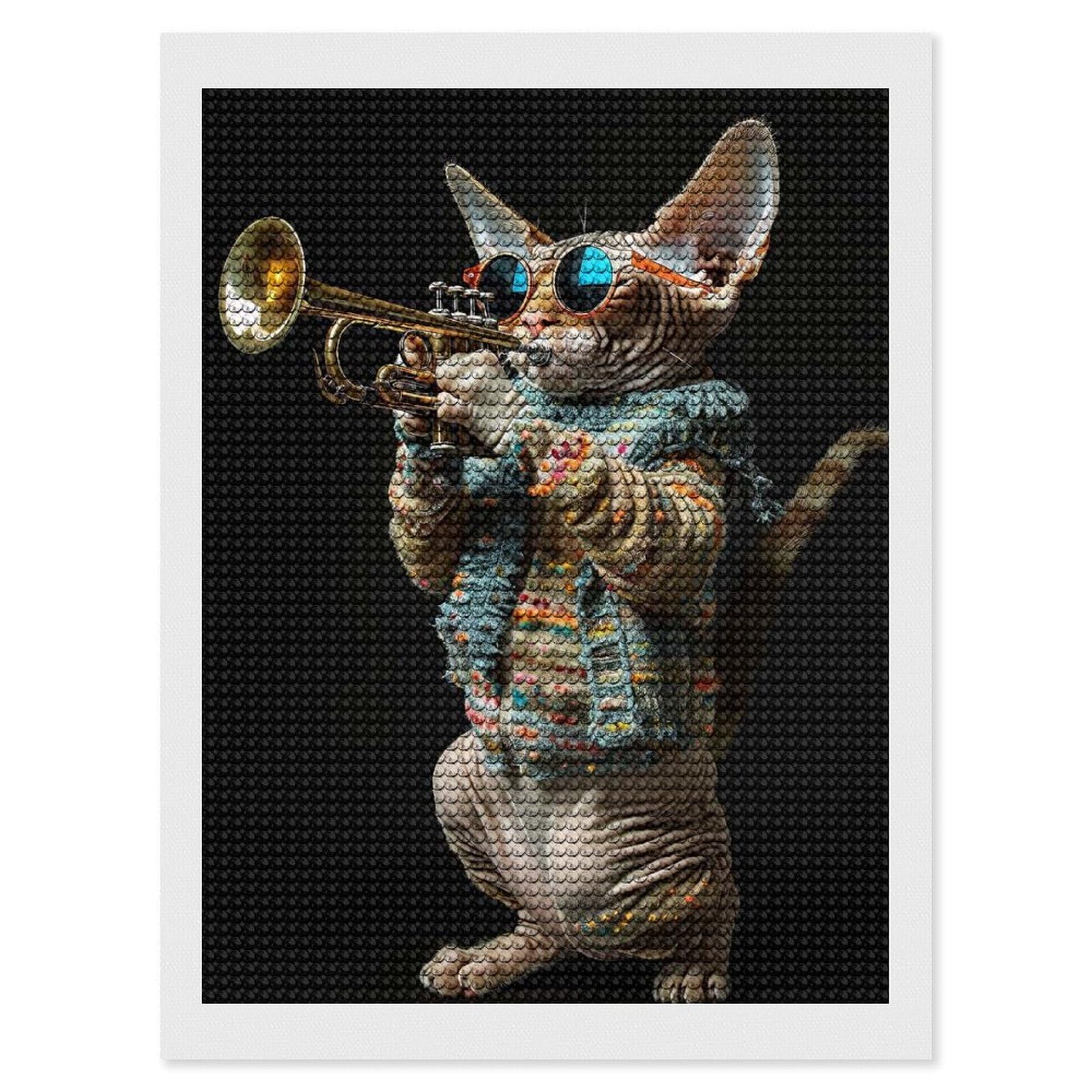 Junmoney Devon Rex Trumpet DIY Diamond Art Canvas Kit 12"x16", for Adults, Decorate Your Room, Gift Idea, Modern Decor, Finish and Display