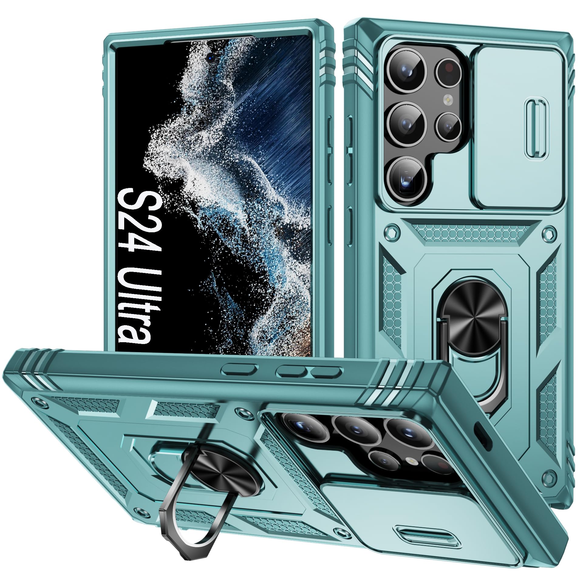 DAWEIXEAU Case for Galaxy S24 Ultra, Slide Lens Protective Case Shockproof Impact Resistant with Kickstand Cover Case for Samsung Galaxy S24 Ultra 6.8