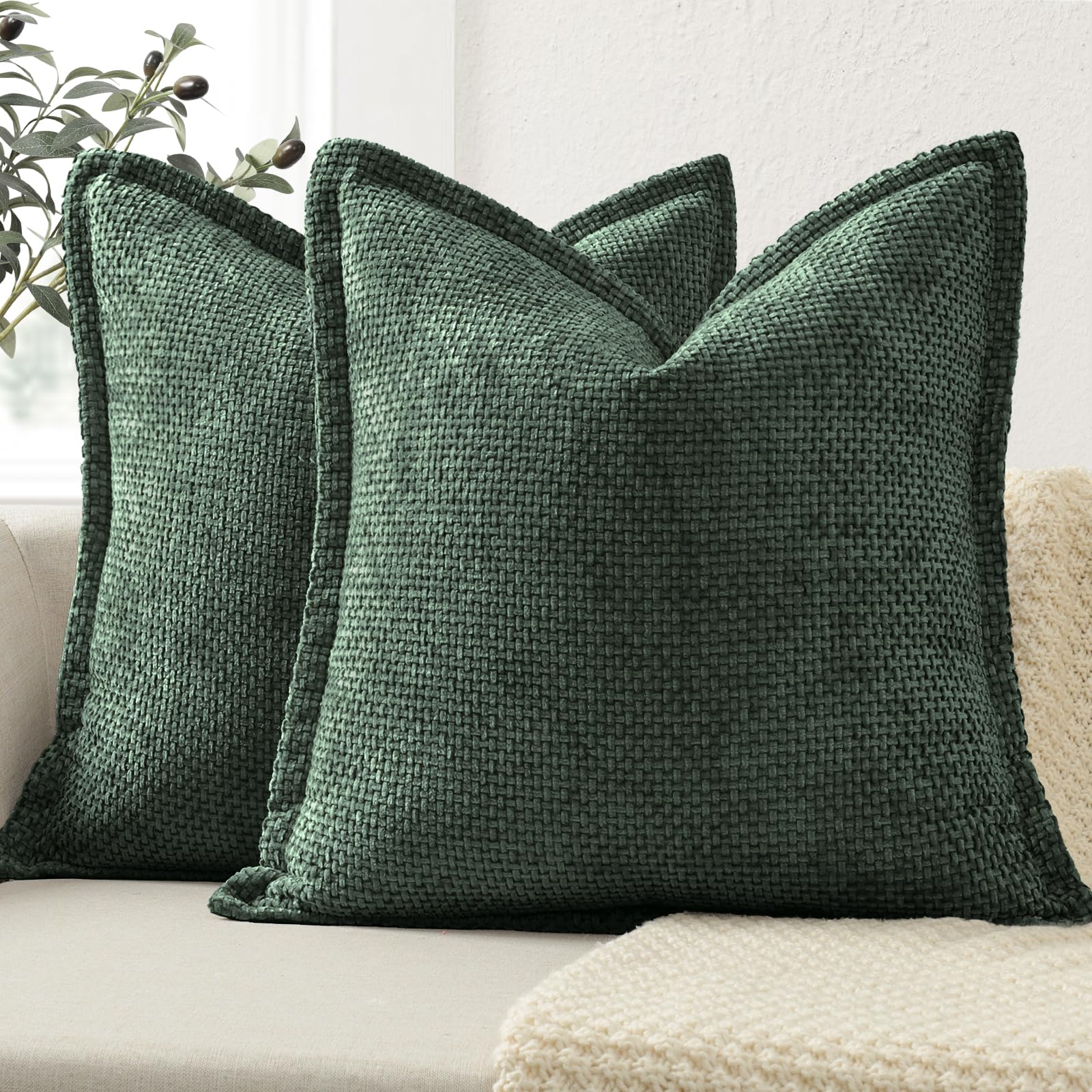 ZWJD Soft Chenille Cushion Covers 40x40 2 Pack, Decorative Cushions with Pressed Edge Design, Dark Gree Luxury Home Decor Pillow Covers for Sofa, Couch, Living Room & Bedroom Modern Home Décor — image 1