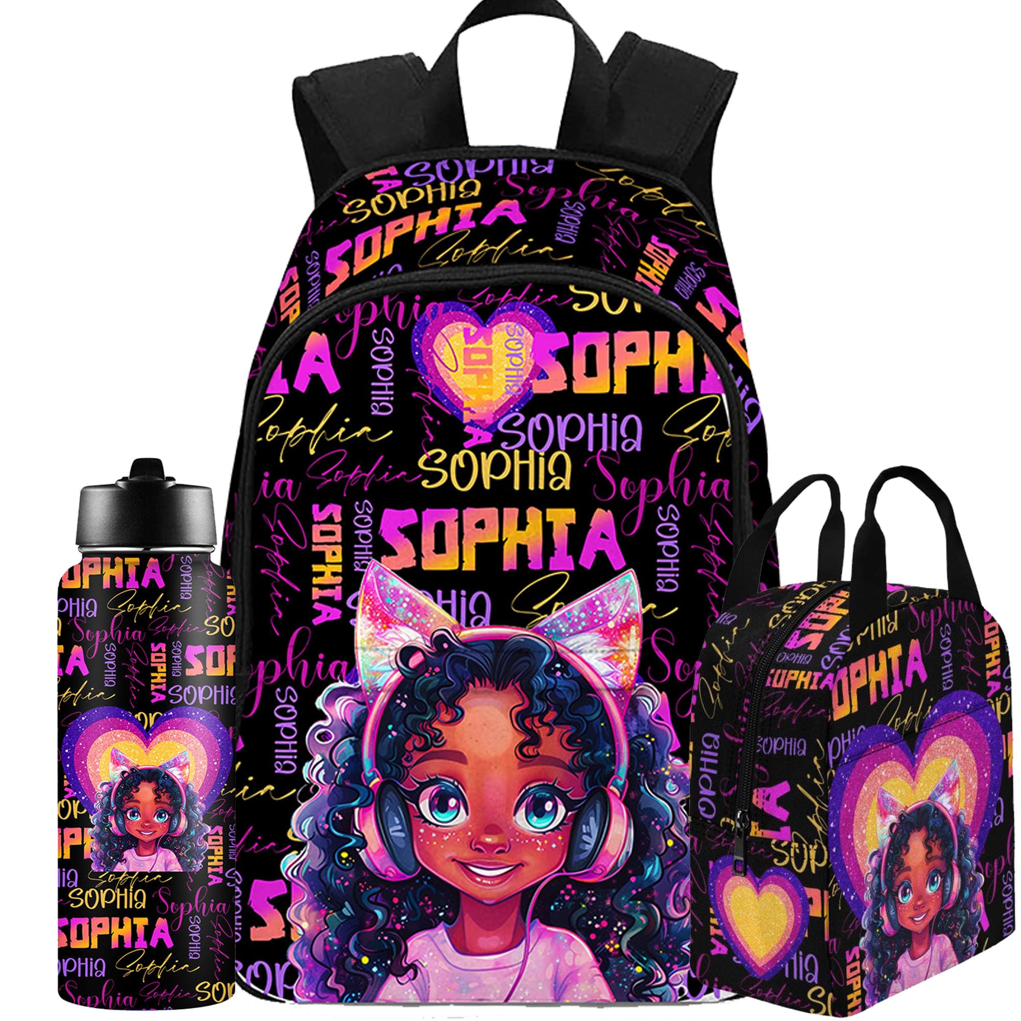 Konijoyce Personalized Backpack for Kids with Name Custom School Backpacks for Girls Customized School Bookbag with Lunch Box Bookbag for Daughter