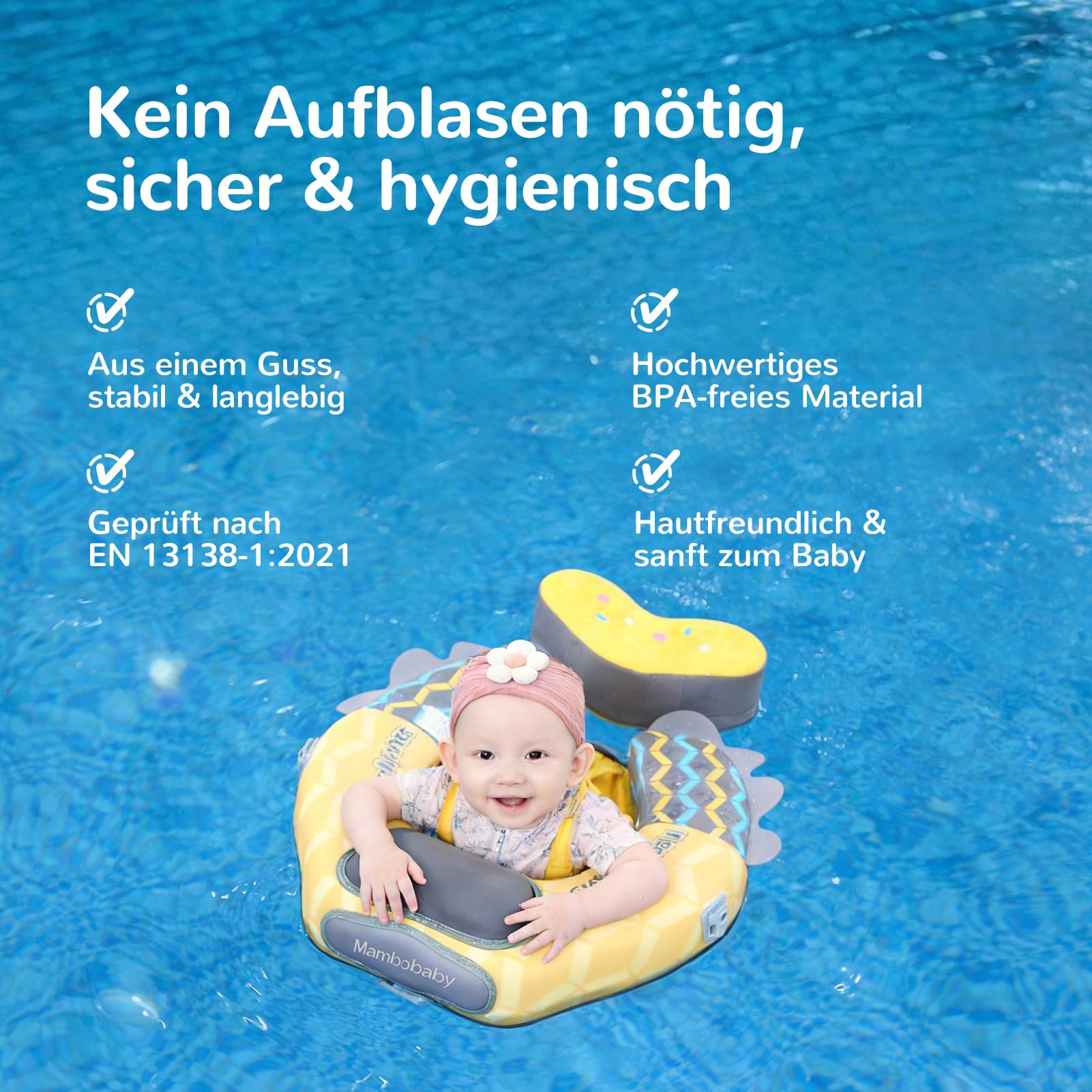 HECCEI Premium Schwimmring Baby Pannensicher, Mambobaby Nicht Aufblasbarer Schwimmhilfe, Hautfreundlicher Schwimmreifen Baby Perfekte Schwimmtrainer Swim Float für Baby 3-24 Monate