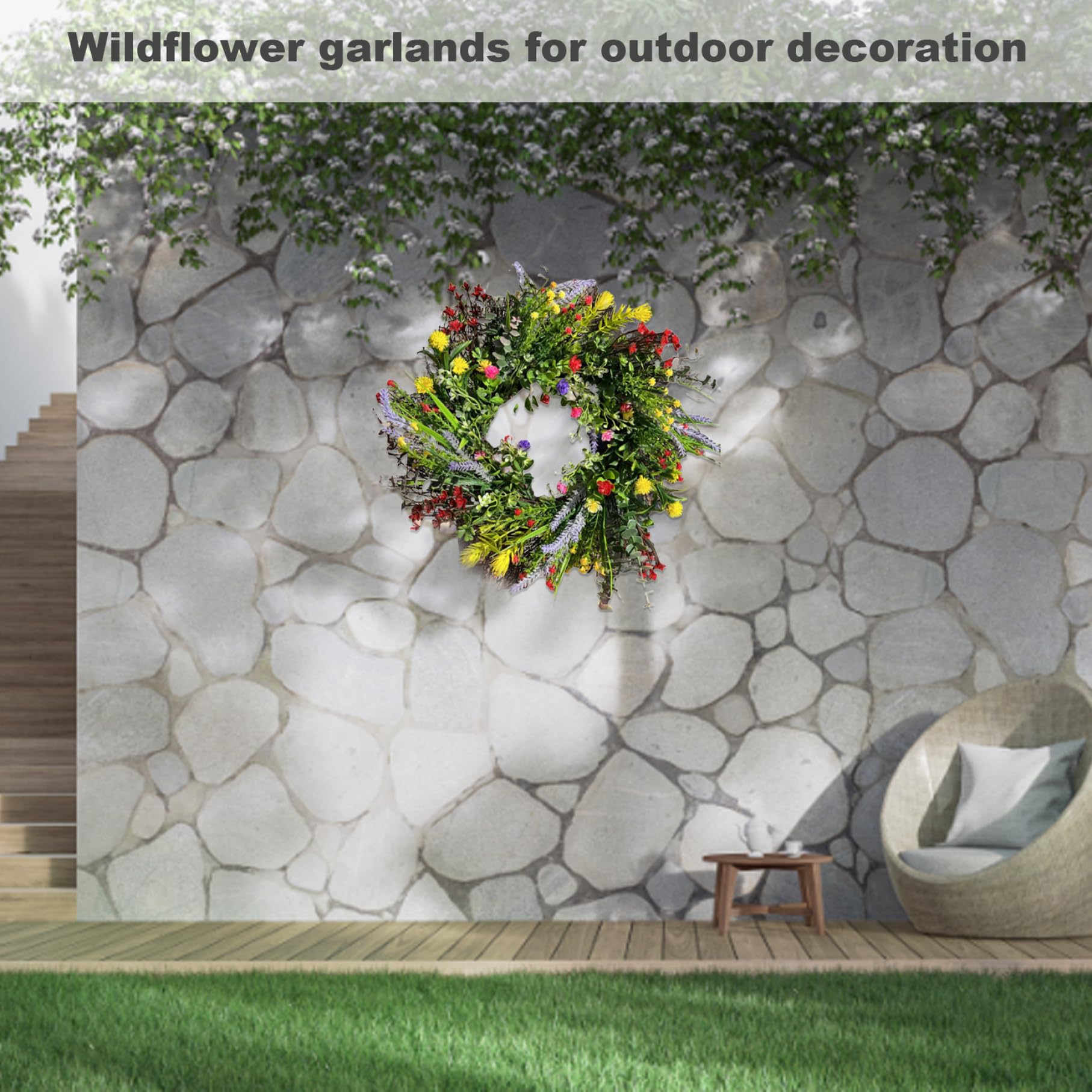 Haustürkränze für den Sommer, 34, 9 cm, künstlicher Wildblumen-Kranz, Aufhänger, Blumengirlande, Dekor für Zuhause, Fenster, Wand, Hochzeit, Party