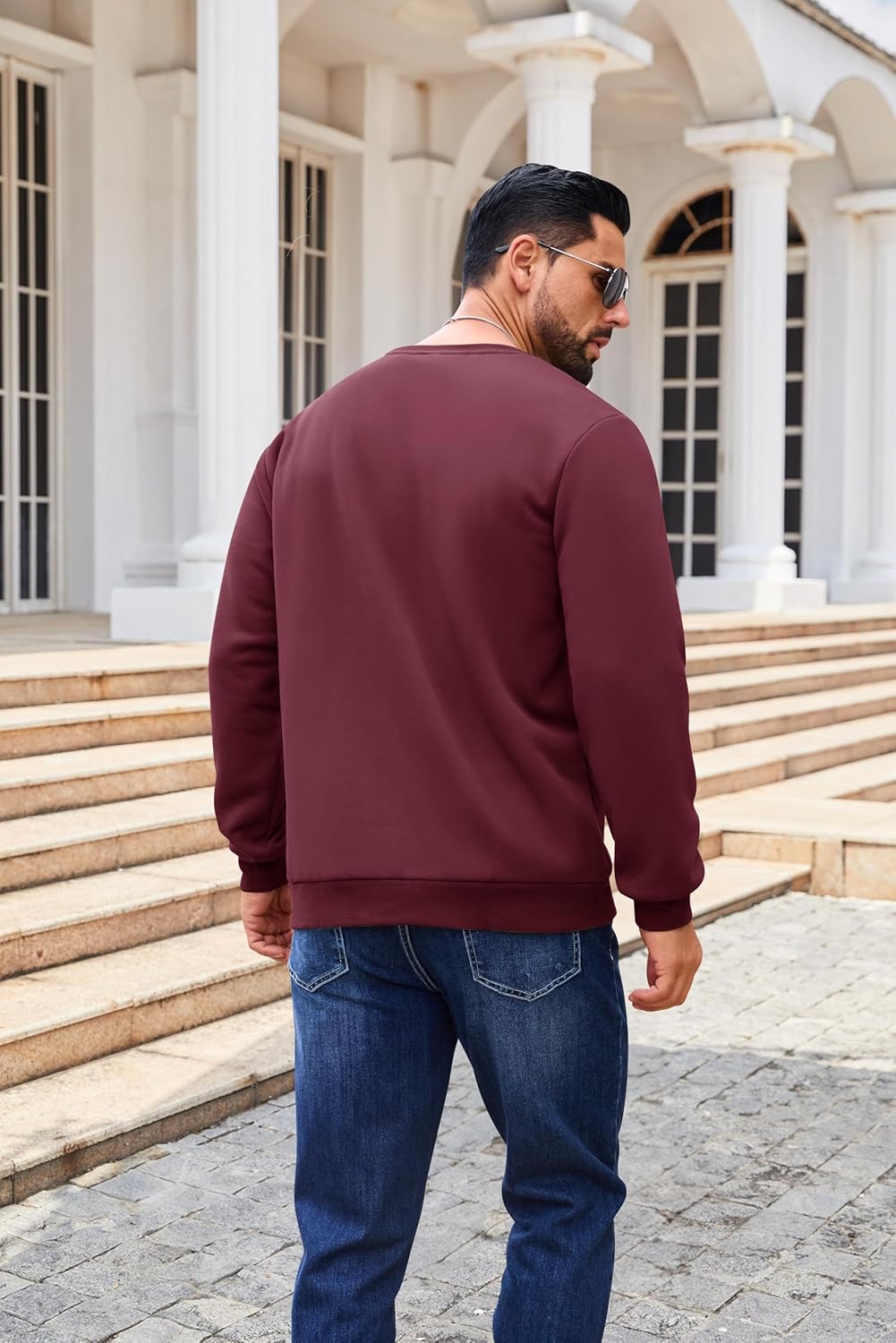 Boladeci Men's Full Sherpa Lined Crewneck Sweatshirts Heavy-weight Fleece Pullover Thick Thermal Long Sleeve Cotton - Image 3