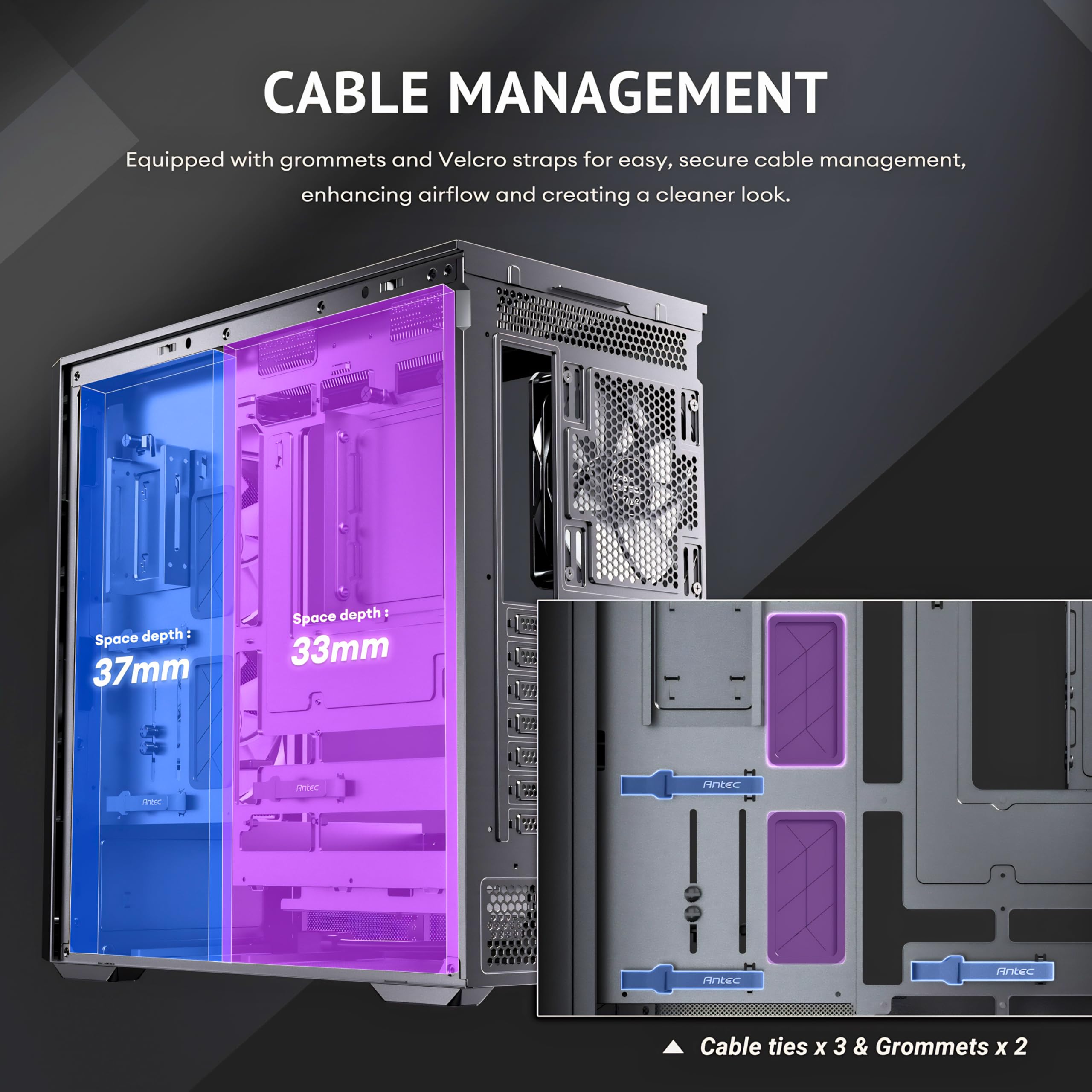 ANTEC Flux Rear ATX/Micro-ATX/ITX Boîtier Midi Tower PC, Noir