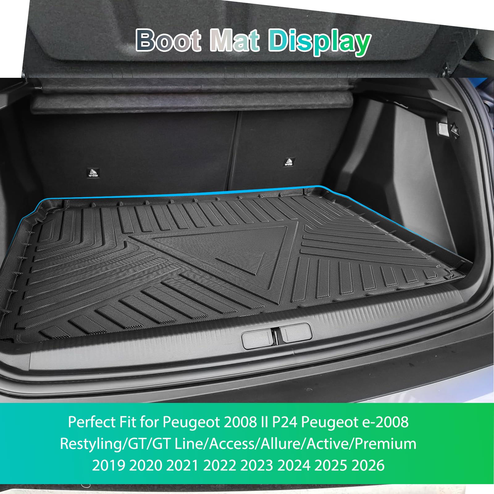 GAFAT Nuevo Peugeot 2008 II 2020-2025 2026 Alfombrilla para Maletero, Fácil de Plegar, Peugeot 2008 P24 2025 Alfombrilla TPE para Todo Tipo de Clima, Borde Alto, Multifunción [Base de Carga Superior]