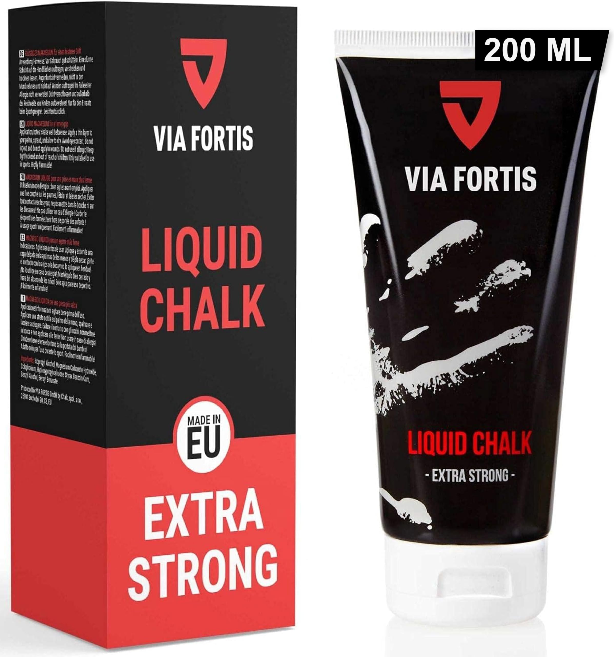 VIA FORTIS Liquid Chalk – Flüssigkreide für maximalen Grip beim Sport – Schnell trocknend, extrem ergiebig und lang haltend – Für Calisthenics, Bouldern, Klettern, Pole UVM.