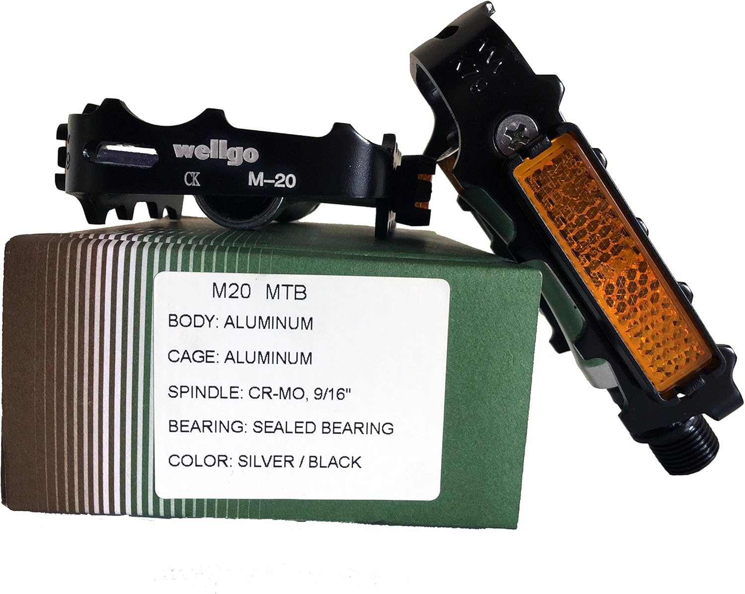 Wellgo M-20 Sealed Bearing Aluminum Mountain Road Pedals with Reflector