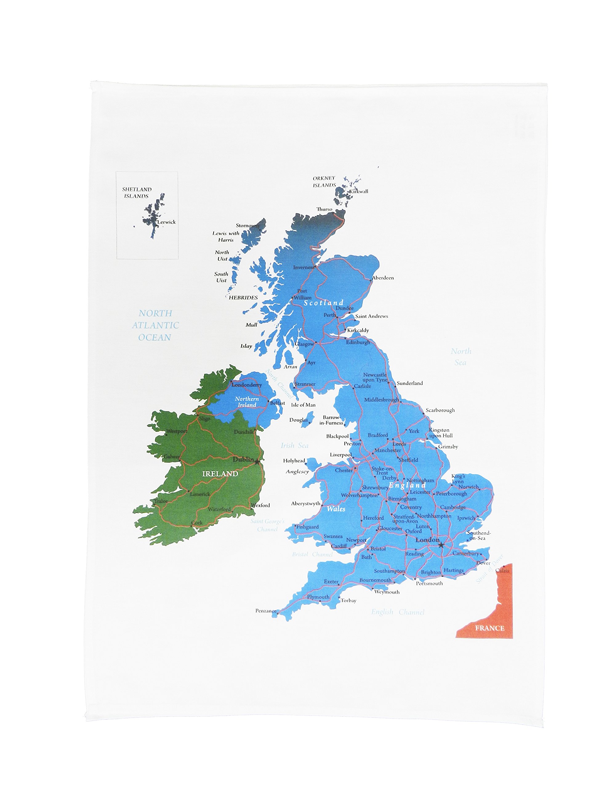 Half A Donkey White Map Of The British Isles And Ireland Cotton Tea Towel