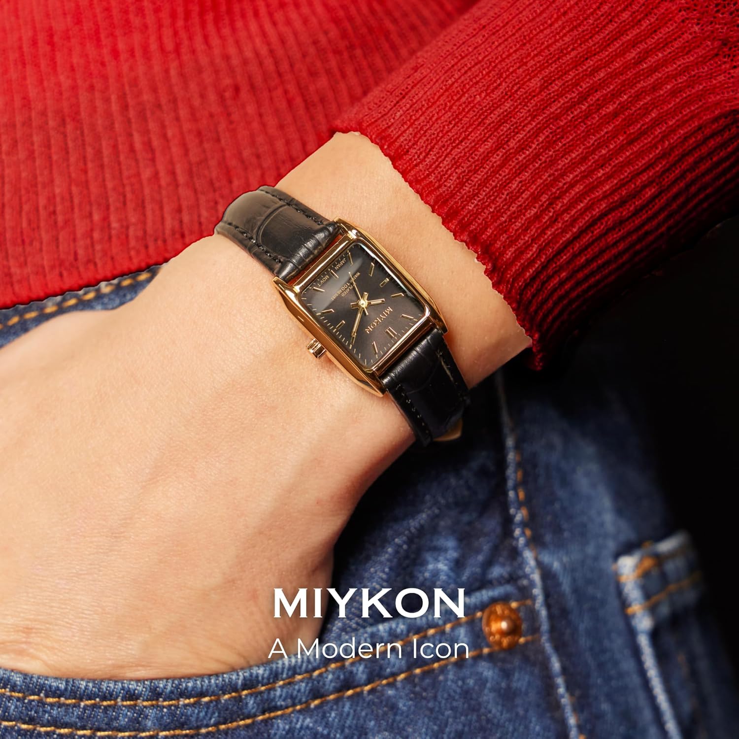 Miykon Dainty Vintage Tank Square Dress Watches for Women – Genuine Leather Band, Second Hand, Japanese Quartz, Water Resistant - Image 2