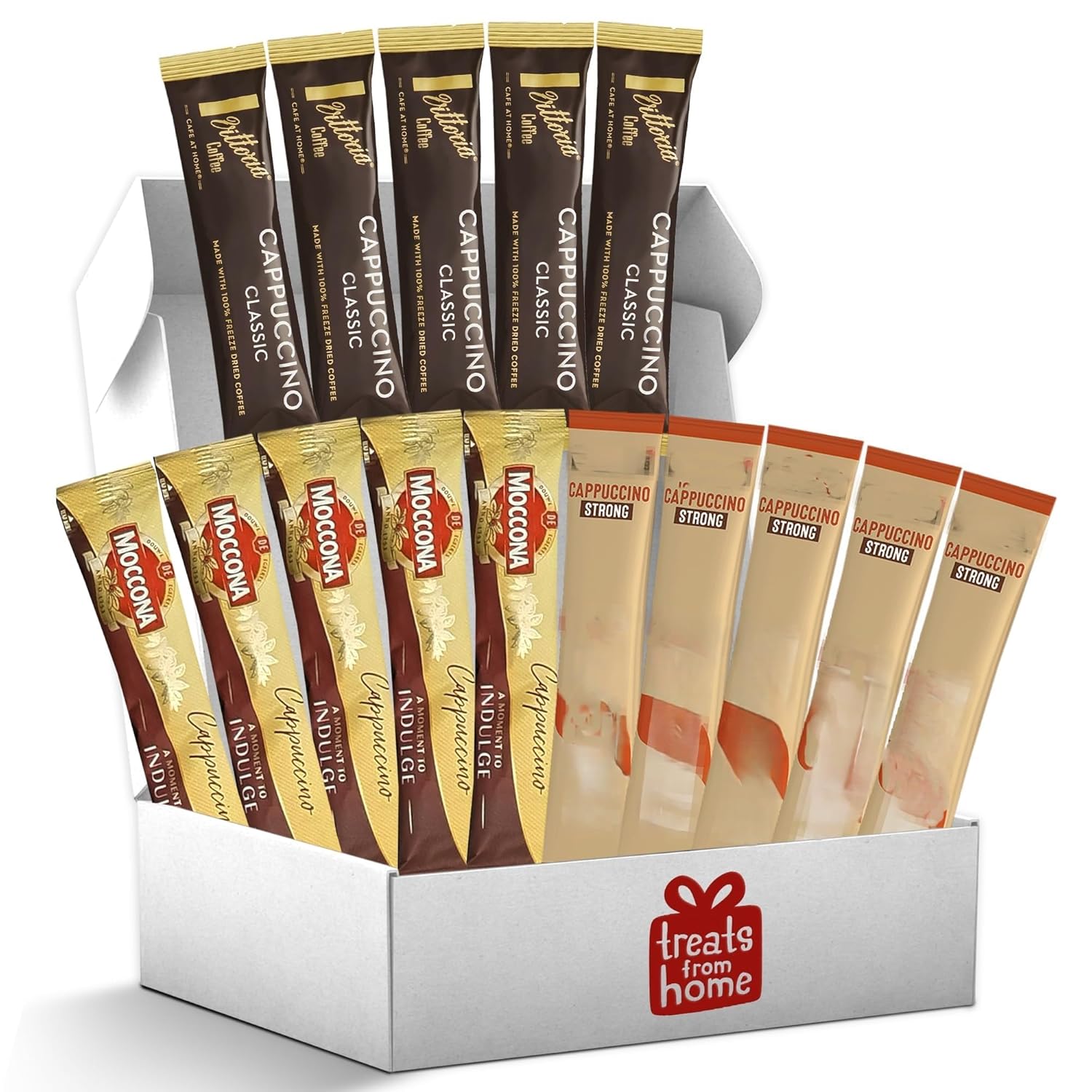Cappuccino Coffee Box: 15 Instant Coffee Mix Sachets - Indulgent Variety Pack - For Travel & Office