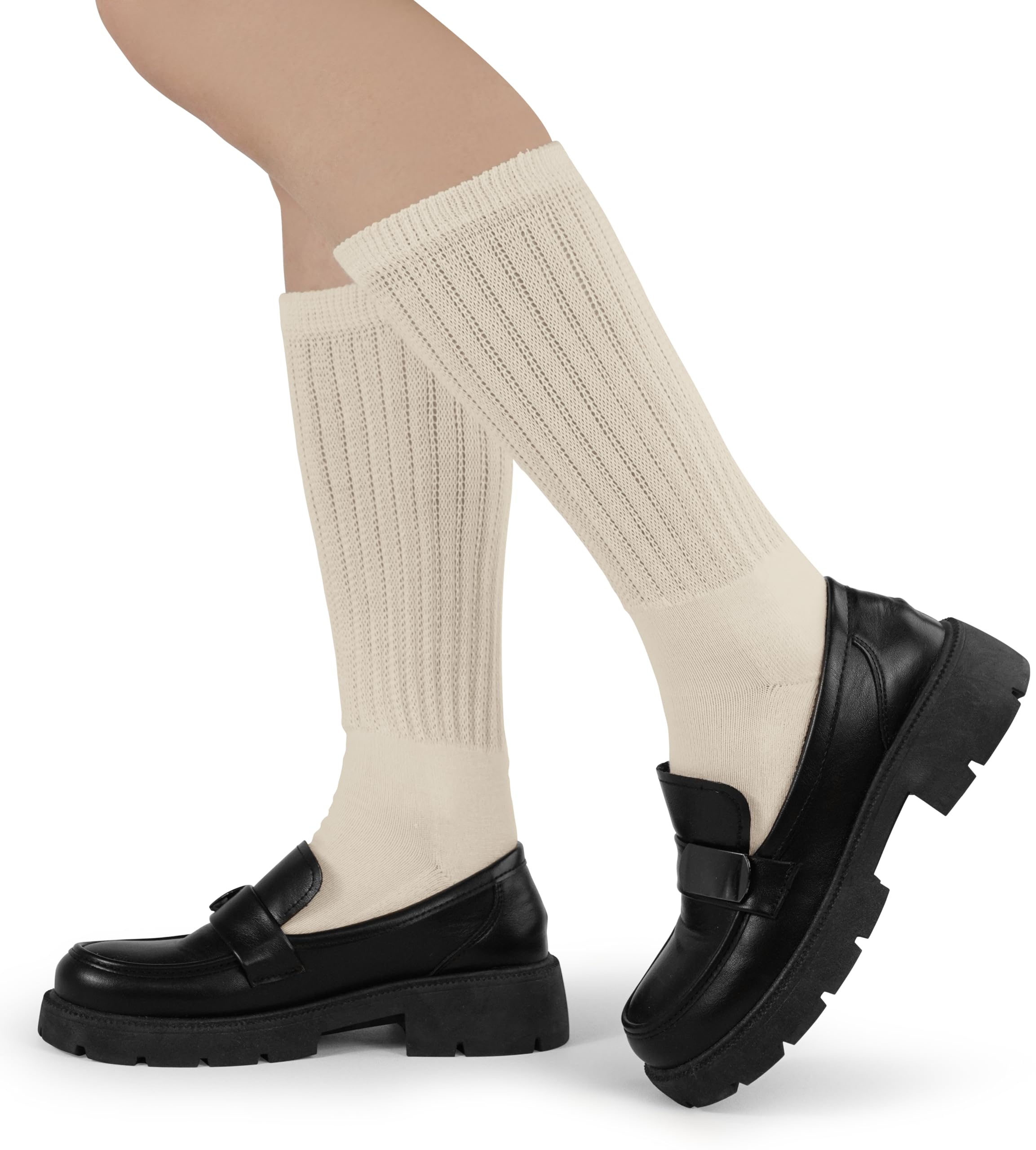 BomKinta Crew Slouch Socks Women - Retro Scrunch Short Sock - Soft Solid Ankle Socks Size 5-11: Black White Cream -3 Paris