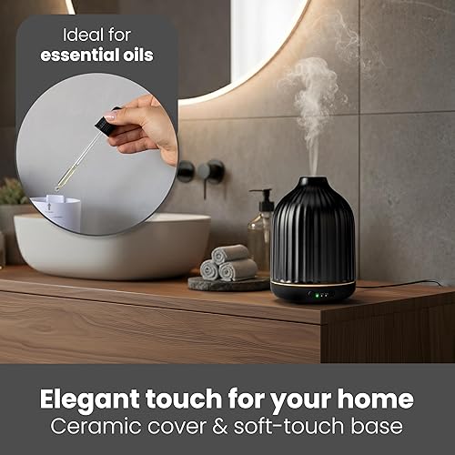 Miniatura 3 de MALMØ Difusor de cerámica (8.5 fl oz) - Difusor de aceite esencial negro - Difusor de aromaterapia - Difusor de aceite no tóxico para el hogar