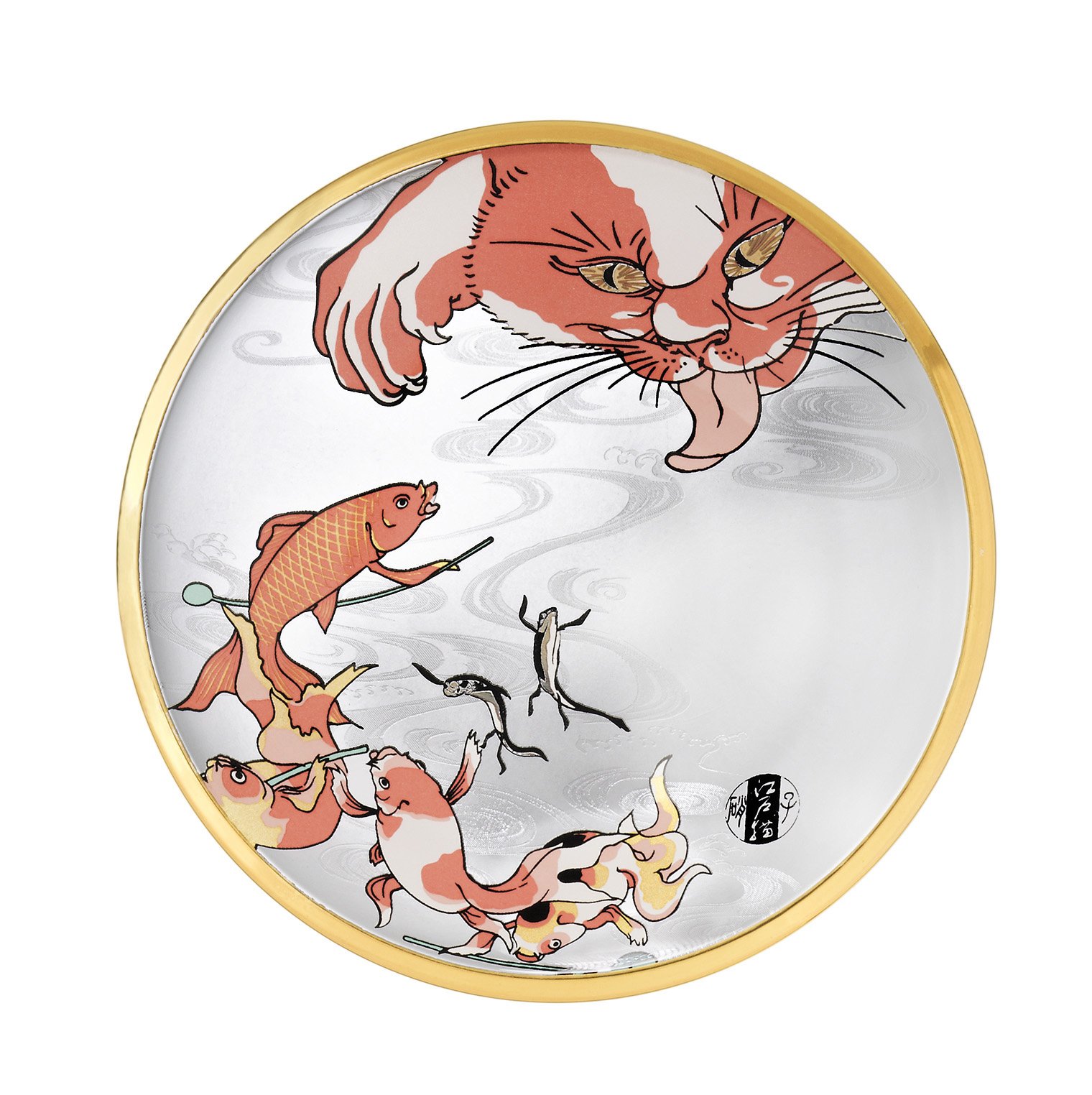 Amazon.co.jp: アデリア 小皿 ガラスプレート 江戸猫 金魚 ペアセット